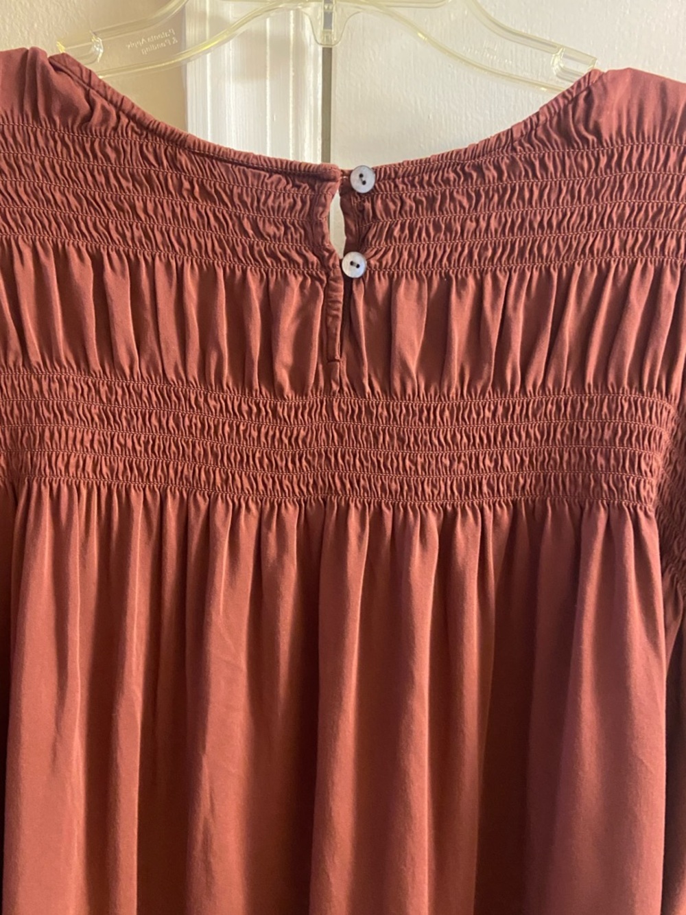 J Jill rust brown smocked flowy long sleeve blouse pop over 4X - Picture 7 of 9